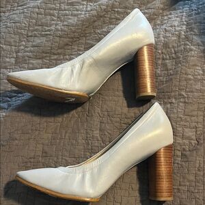 Clarks Cream Leather Heels with Brown Block Heel